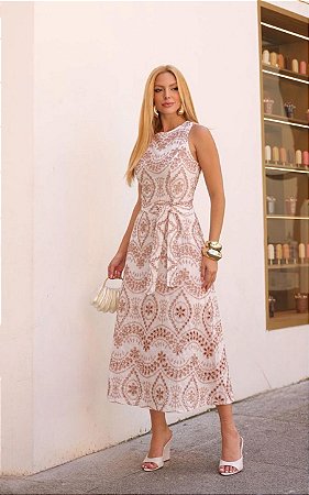 Vestido Midi Em Laise Bordado