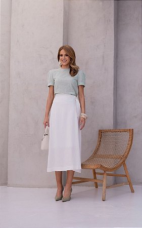 Saia Midi Linho Com Faixa Pespontada