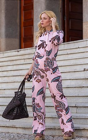Calça Reta Em Viscose Estampado Flores