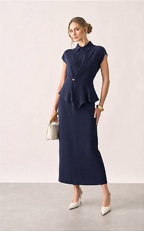 Saia Midi Em Viscose Twill Com Fenda Costas Milalai