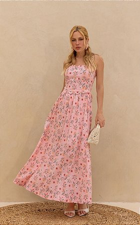 Vestido Midi Floral Decote Nuvem Em Alfaiataria