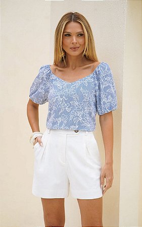 Blusa Em Viscose Listra Floral Donna Ritz