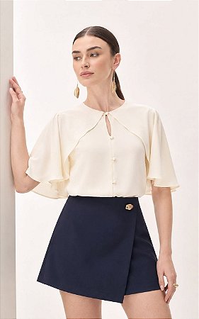 Short Saia Em Alfaiataria Com Broche Exclusivo Milalai