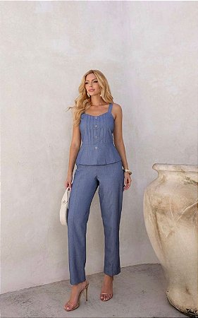 Conjunto Alfaiataria Regata Peplum e Calça