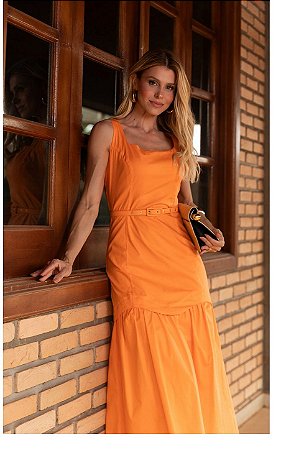 Vestido Midi Tricoline Assimétrico