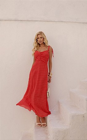 Vestido Midi Alça Em Crepe Poá