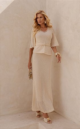 Conjunto Saia E Blusa Renda Com Cinto