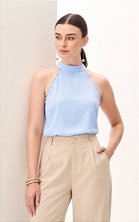 Regata Halter Em Crepe Com Renda Milalai