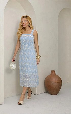 Vestido Midi Liocel Bordado