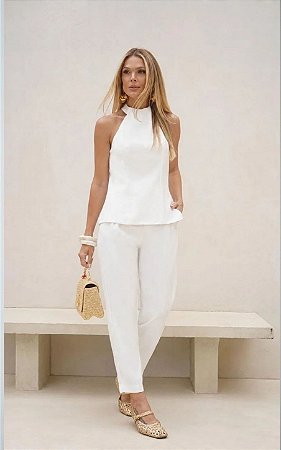 Calça Cenoura Alfaiataria Twill Botão Donna Ritz