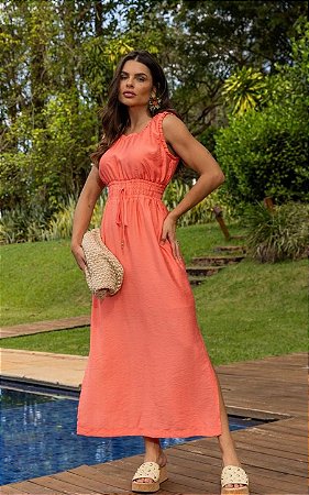 Vestido Midi Em Alfaiataria Com Lastex e Amarração Frontal