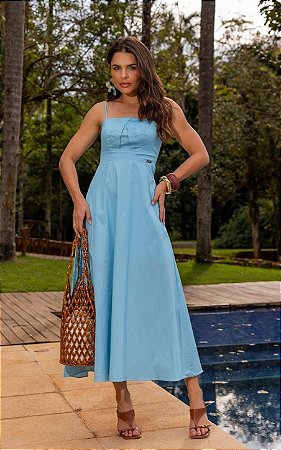 Vestido Midi Em Tricoline Com Recortes no Busto