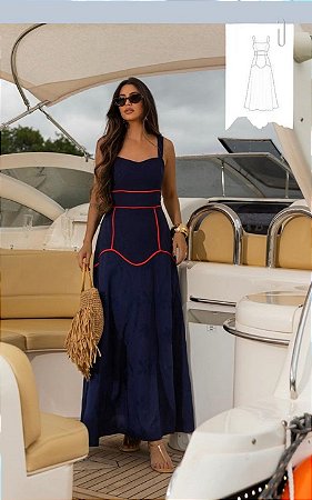 Vestido Longo Em Viscose Bordado