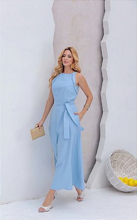 Vestido Midi em Alfaiataria com Faixa para Amarração