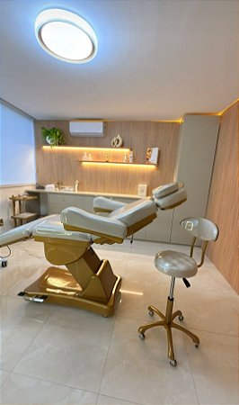 KIT MACA POLTRONA 100% ELÉTRICA LUXO 3 MOTORES + ESTRUTURA ( BASE DOURADA ) PERSONALIZADA DA SUA MACA ELÉTRICA + PLASTIFICAÇÃO + LOGO PERSONALIZADO DA SUA CLINICA + MOCHO COM PÉS DOURADO NA COR DA SUA MACA + LUPA EM LED DE ALUMINIO ARTUCULADA