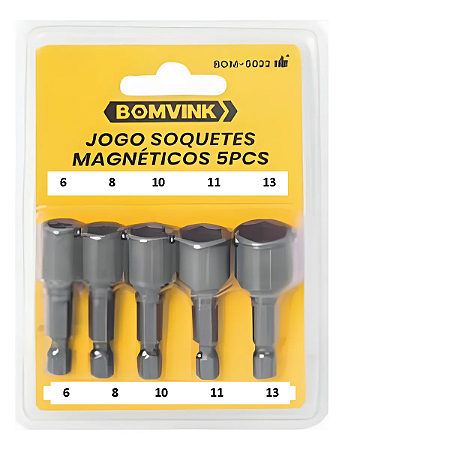 JOGO SOQUETE MAGNETICO 5PÇS   6 - 8 - 10 - 11 - 13