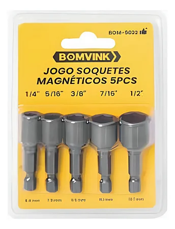 JOGO SOQUETE MAGNETICO 5PÇS   1/4 - 5/16 - 3/8 - 7/16 - 1/2