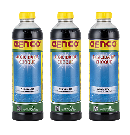 Kit com 3 Algicida Choque Frasco 1L Piscina - Genco