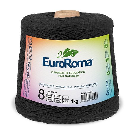 Barbante EuroRoma 1kg Fio 8 - Preto