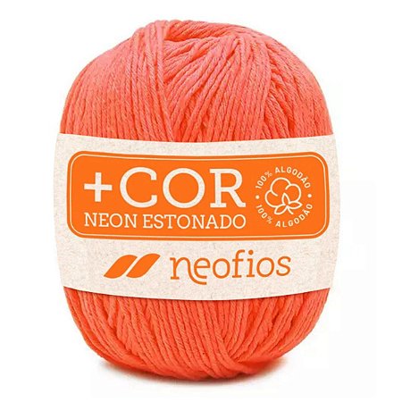 Barbante Neofios + Cor - 100% Algodão 200g - Fio 6 - Laranja Neon