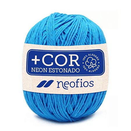 Barbante Neofios + Cor - 100% Algodão 200g - Fio 6 - Azul Neon