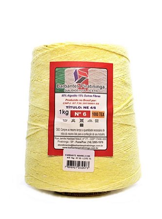 Barbante 1Kg Número 6 Amarelo Bebê