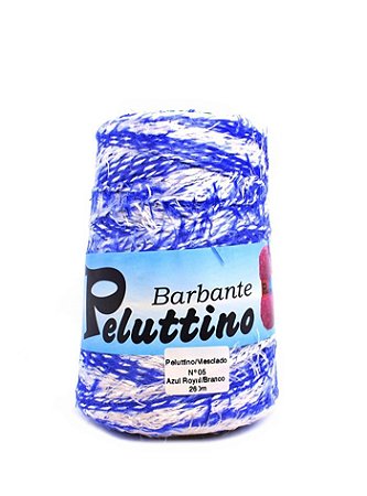 Barbante Felpudo Peluttino Mesclado Numero 6 - Azul Royal/Branco