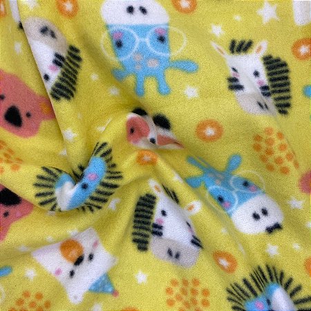 Tecido Soft Infantil Animais Amarelo 100% Poliéster 1,50m Largura