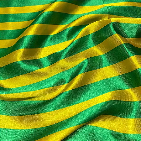 Tecido Cetim Listras Verde e Amarelo 1,40m Copa do Mundo