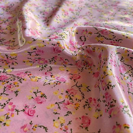 Tecido Cetim Rosa Bebê Florzinhas 1,40m Para Roupas e Decoração