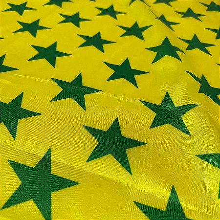 Tecido Cetim Amarelo Estrelas Verdes 1,40m Brasil Copa do Mundo