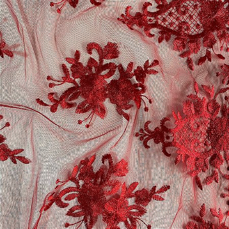 Tule Bordado Vermelho Escuro Juliana 1,55x1,00m Fios 3D