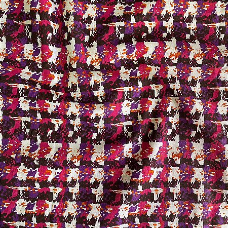 Tecido Tricoline Estampa Tweed Rosa 1,40m - Conjuntos Femininos Cropped - por metro