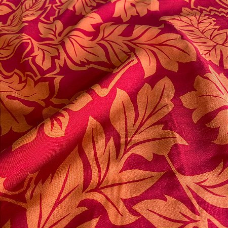 Tecido Estampado 100% Viscose Floral Pink e Laranja 1,45m