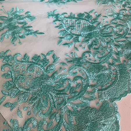Tule Bordado Verde Tiffany Juliana 1,35x1,00m Fios 3D