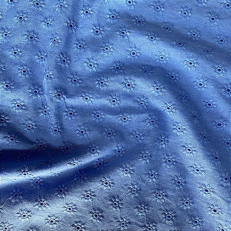 Tecido Lese Bordada Azul Pastel Florzinha 1,35x1,00m 100% Algodão Laise