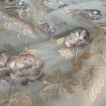 Tule Bordado Floral Delicado 1,35x1,00m Fios 3D Festas