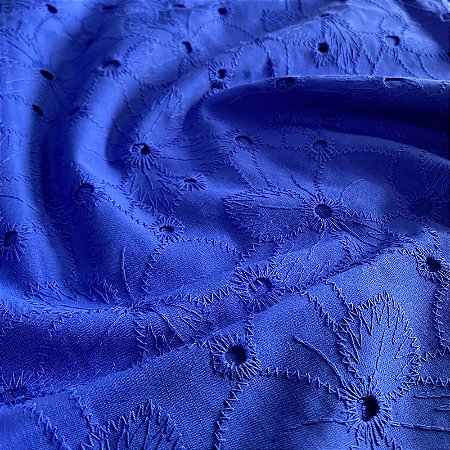 Tecido Lese Bordada Azul Bic 1,30x1,00m 100% Algodão Laise