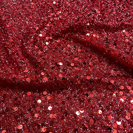 Tecido Malha Paetê Glamour Vermelho 1,45x1,00m Para Vestidos de Festa