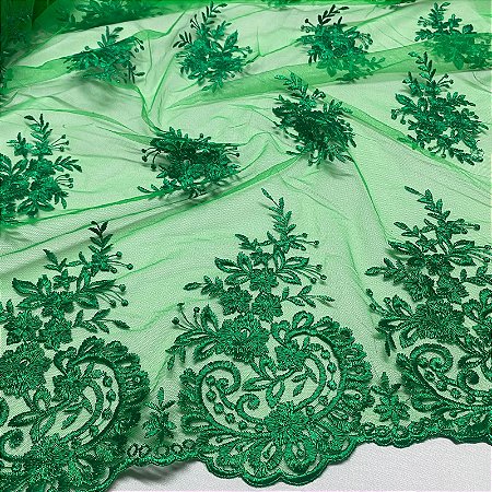 Tule Bordado Verde Modelo Gabriela 1,35x1,00m Fios 3D