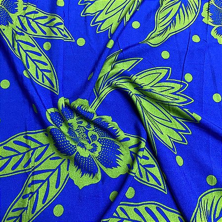 Tecido Viscose Estampada Florence Azul e Verde 1,45m Confecção de Roupas Floral