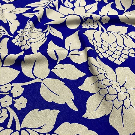 Tecido Viscose Estampada Floratta Azul 1,45m Confecção de Roupas