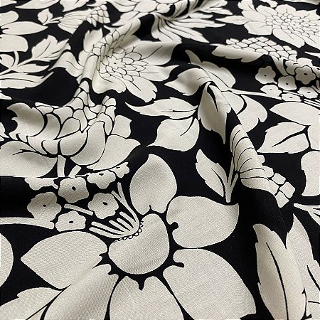 Tecido Viscose Estampada Floratta Preta 1,45m Confecção de Roupas