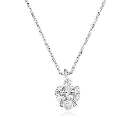 Colar de Prata Ponto de Luz Coração Veneziana Tradicional V12