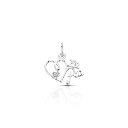 Pingente de Prata Coração Pai e Mãe com Zircônia