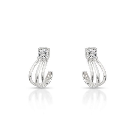 Brinco de Prata Três Fios e Zircônia