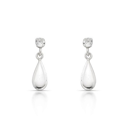 Brinco de Prata Gota Lisa e Zircônia
