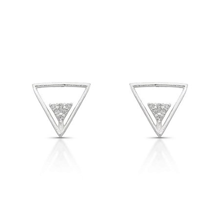 Brinco de Prata Geométrico Triângulo com Zircônias
