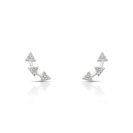 Brinco de Prata Estilo Ear Cuff Triângulos com Zircônias