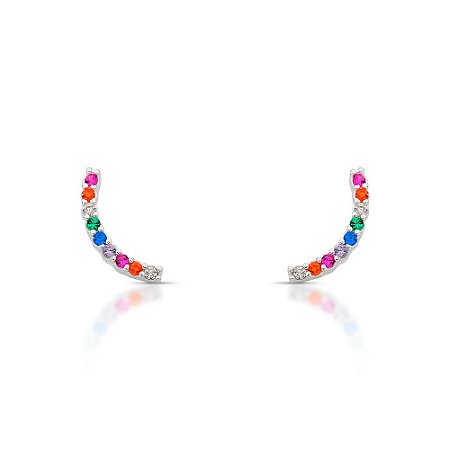 Brinco De Prata Estilo Ear Cuff Curvado com Zircônias